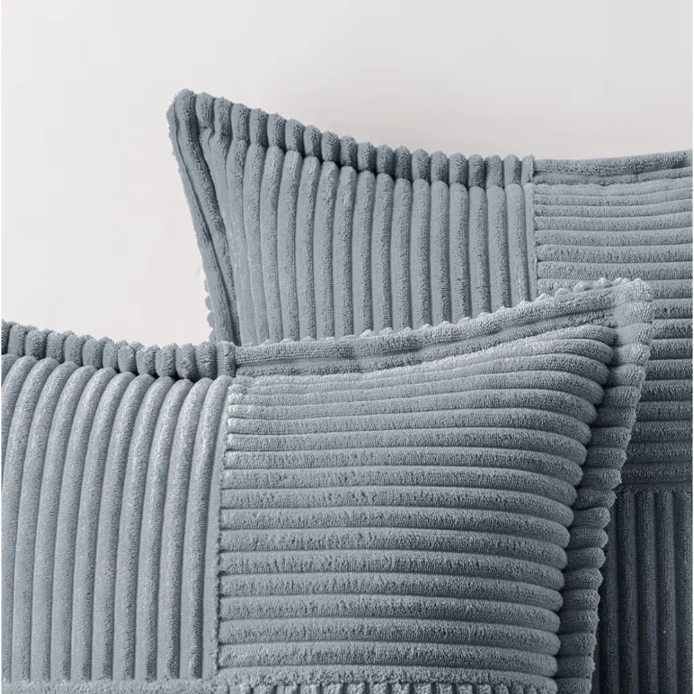 Set Of 2 Stylish Blue/Gray Ribbed Throw Pillow Covers Size 18 X 18